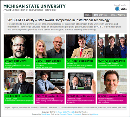 Website screen capture of the 2013 MSU Instructional Technology Awards site