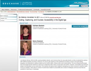 Screen capture of the ELI webinar page