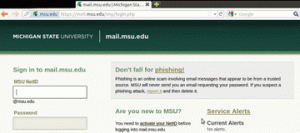 Screen capture of mail.msu.edu site