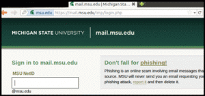 Screen capture of mail.msu.edu