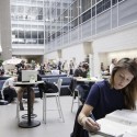 Students studying in the MSU Biomedical and Physical Science atrium.