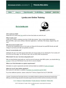 screen capture of lynda.com login on train.msu.edu website