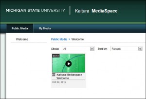 Screen capture of MSU Kaltura MediaSpace website