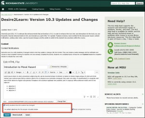 Screen capture of informational web page detailing D2L version 10.3 updates.