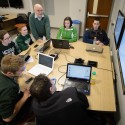 A faculty membe rinteracts with students in an MSU Room for Engaged and Active Learning