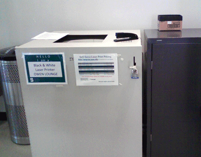 An image of a campus printer in Owen Hall that is part of a stapler pilot.