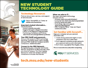 Image of the MSU oreintation new student technology guide handout