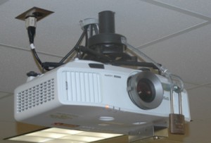 data projector mounted to ceiling