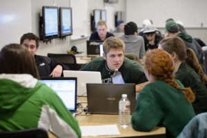 Students work together and collaborate in a Michigan State University Room for Engaged and Active Learning