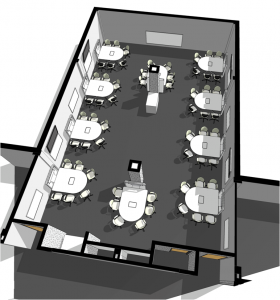 Drawing for the layout for an MSU Room for Engaged and Active Learning space