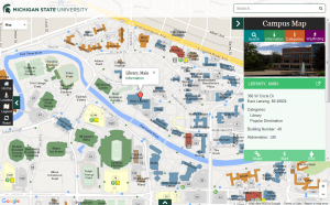 Screen capture of the location features used in the online MSU Campus Map.