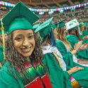 MSU students at graduation in their robes.