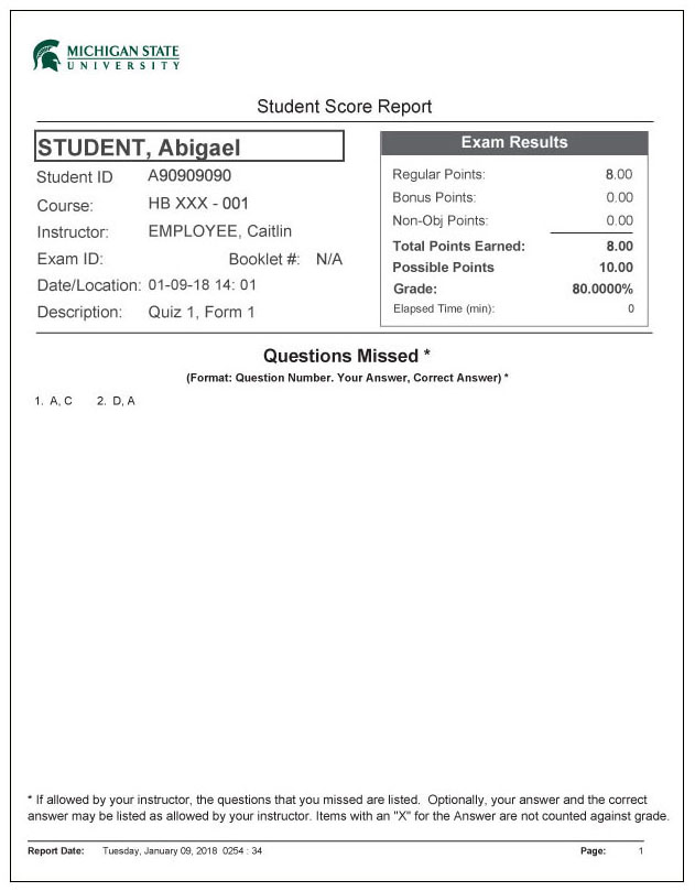 Student Score Report